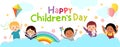 Vector horizontal banners World ChildrenÃ¢â¬â¢s day with happy kids